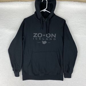 ZO•ON‎ Iceland Hoodie Mens Size XXS Black Grey Hooded Sweatshirt Kangaroo Pocket
